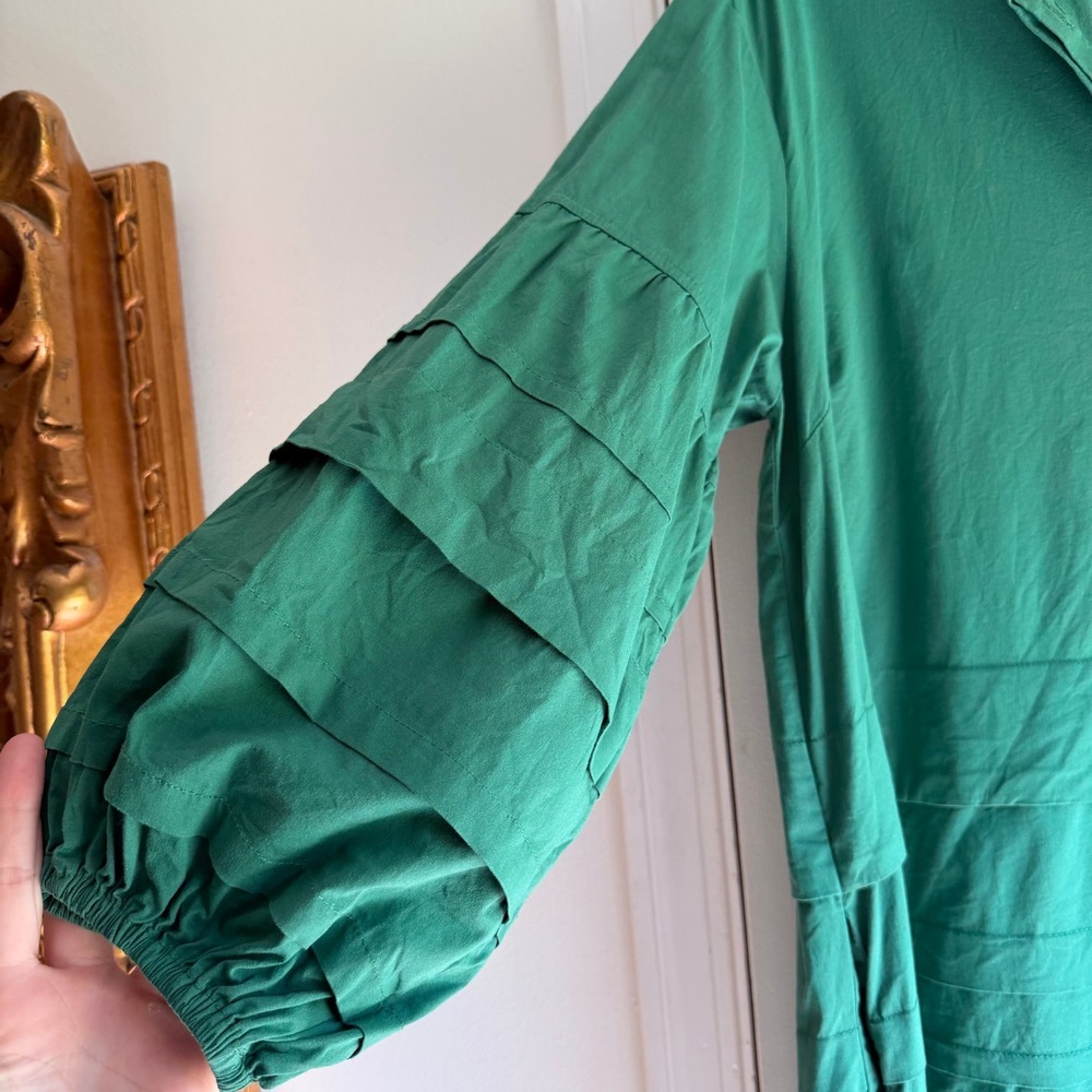 Pomander Place Women Green Pintuck Tiered Balloon Sleeve Tunic Top Y22657T M - Picture 3 of 12